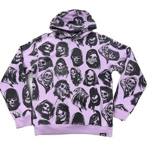 Mens Broken Promises Grim Reaper Hoodie Pullover Pink Skulls Sz Large Grunge